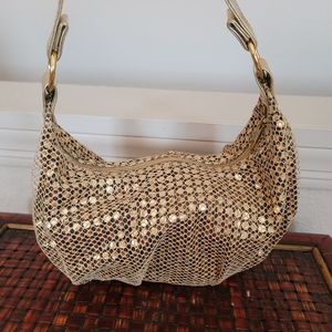 Sequence purse in gold, silver, and aqua blue